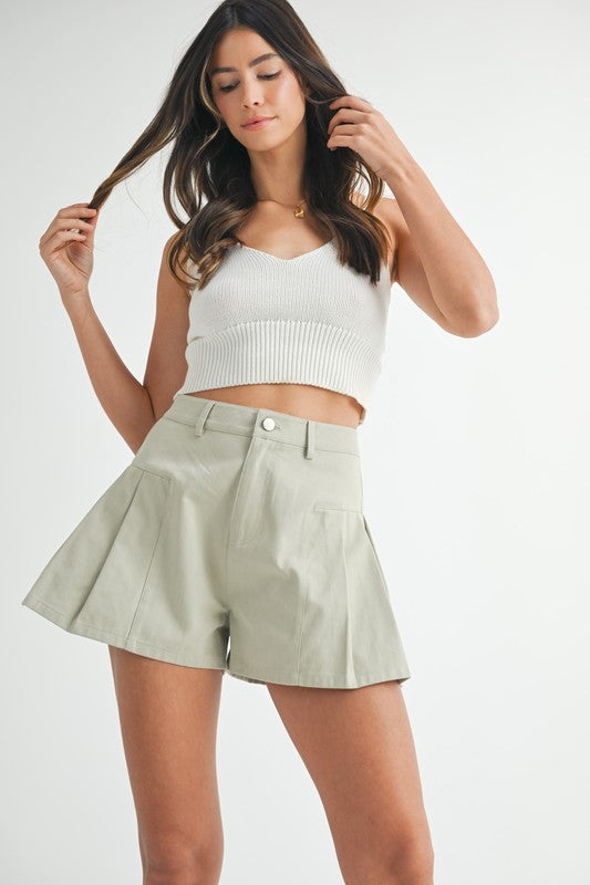 Pleated Twill Shorts