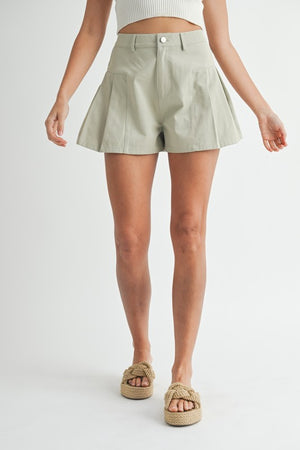 Pleated Twill Shorts