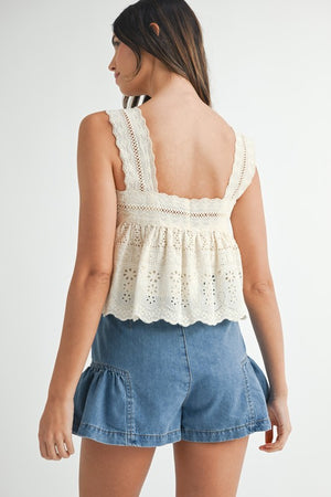 Square Neck Eyelet Top