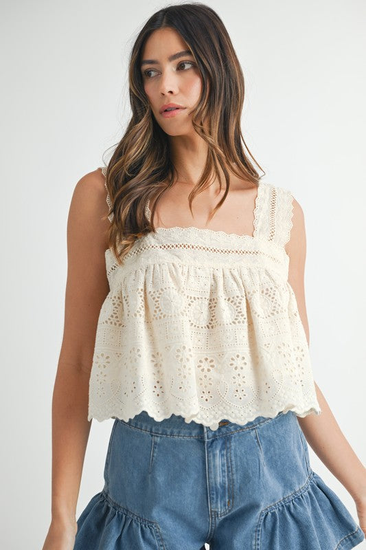 Square Neck Eyelet Top