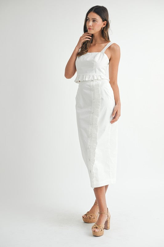 White Ruffle Hem & Skirt Set