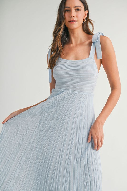 Pleated Baby Blue Midi Dress