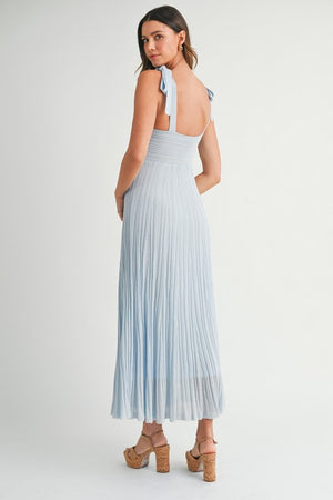 Pleated Baby Blue Midi Dress