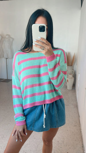 Pink & Green Knit Top