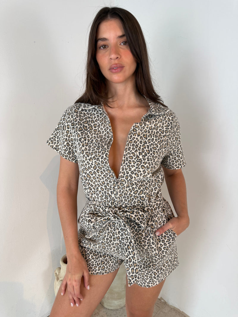 Leopard Denim Romper