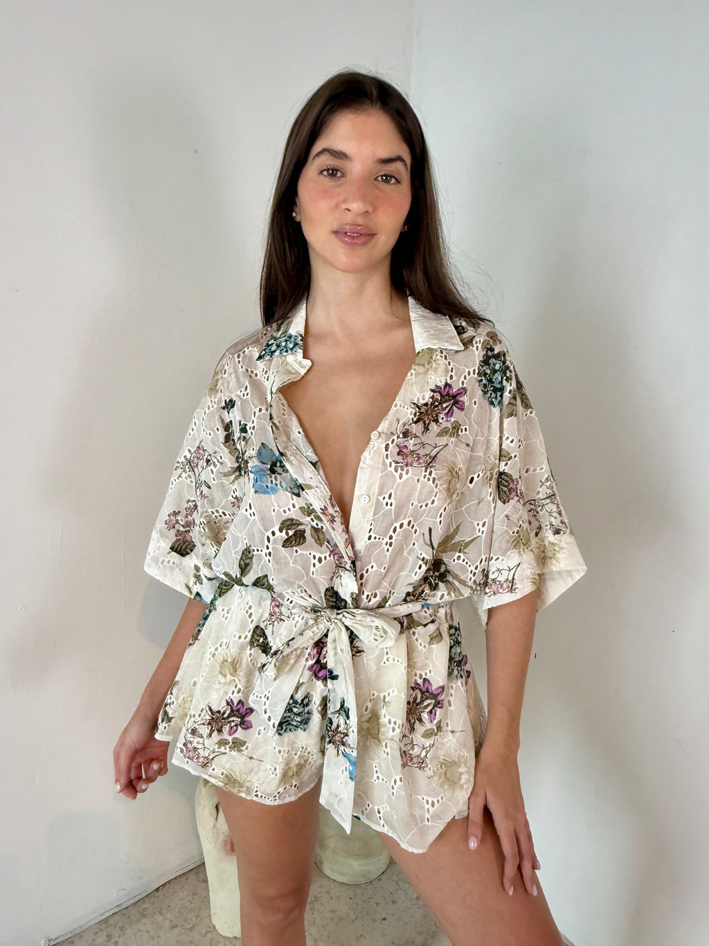 Floral Waist Tie Romper