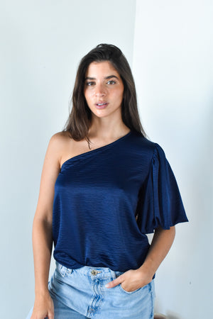 Navy Satin Top