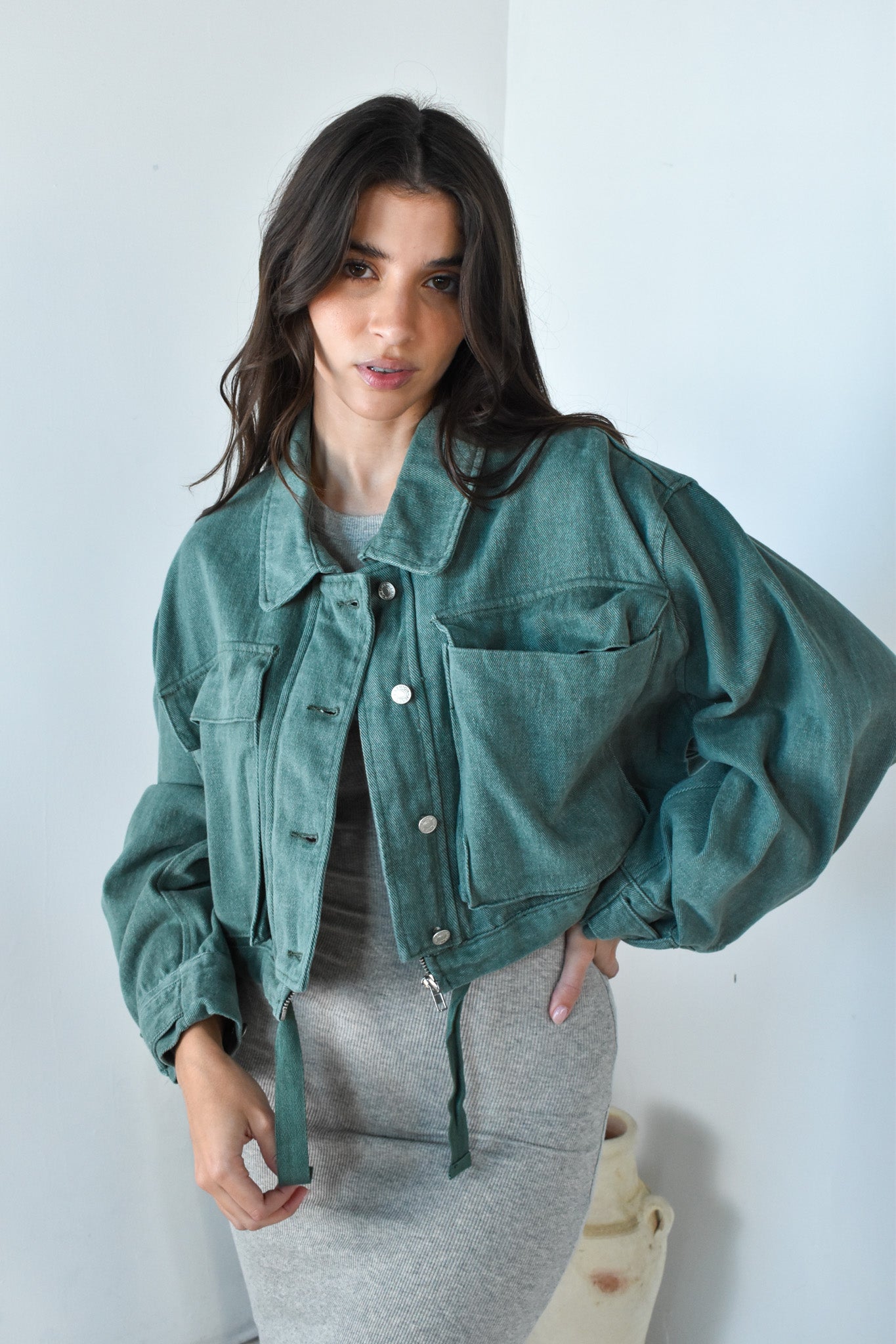 Cropped utility clearance jacket