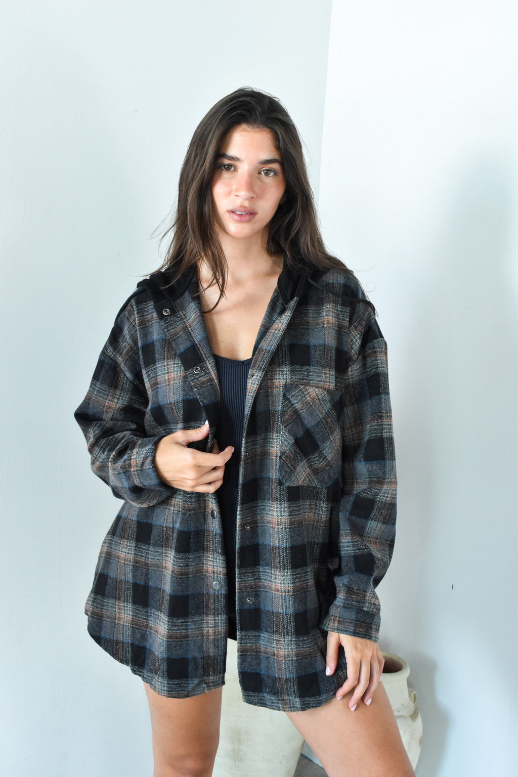 Plaid LS Hooded Jacket