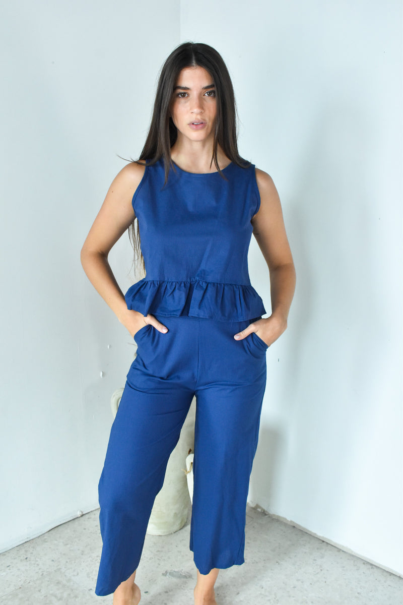 Navy Ruffle Top & Pant Set