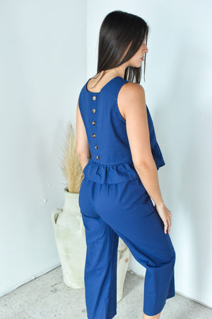 Navy Ruffle Top & Pant Set