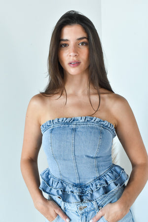 Ruffle Denim Top