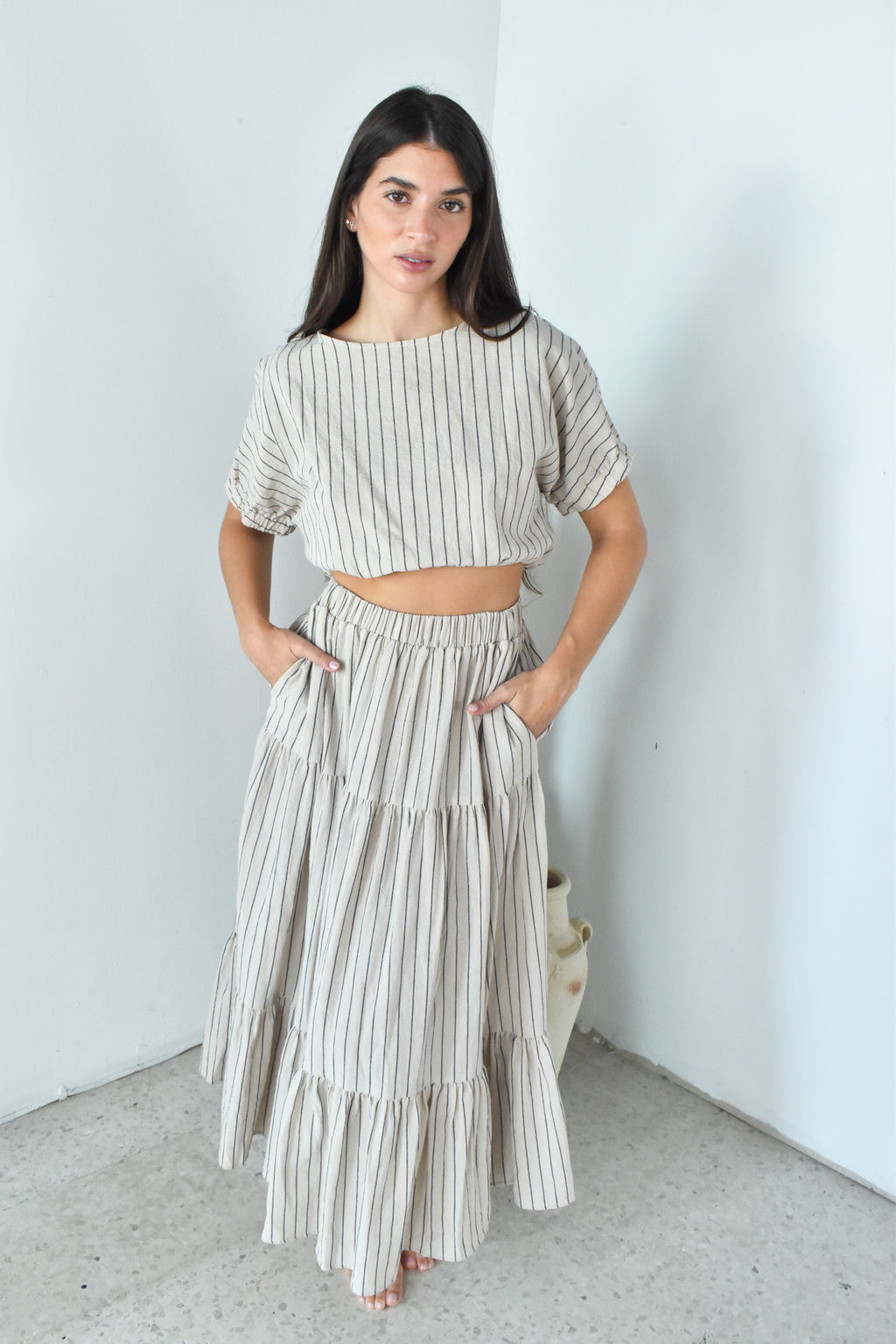 Stripe Crop Top & Skirt Set