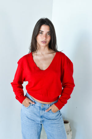 Red Vneck Pullover Sweater