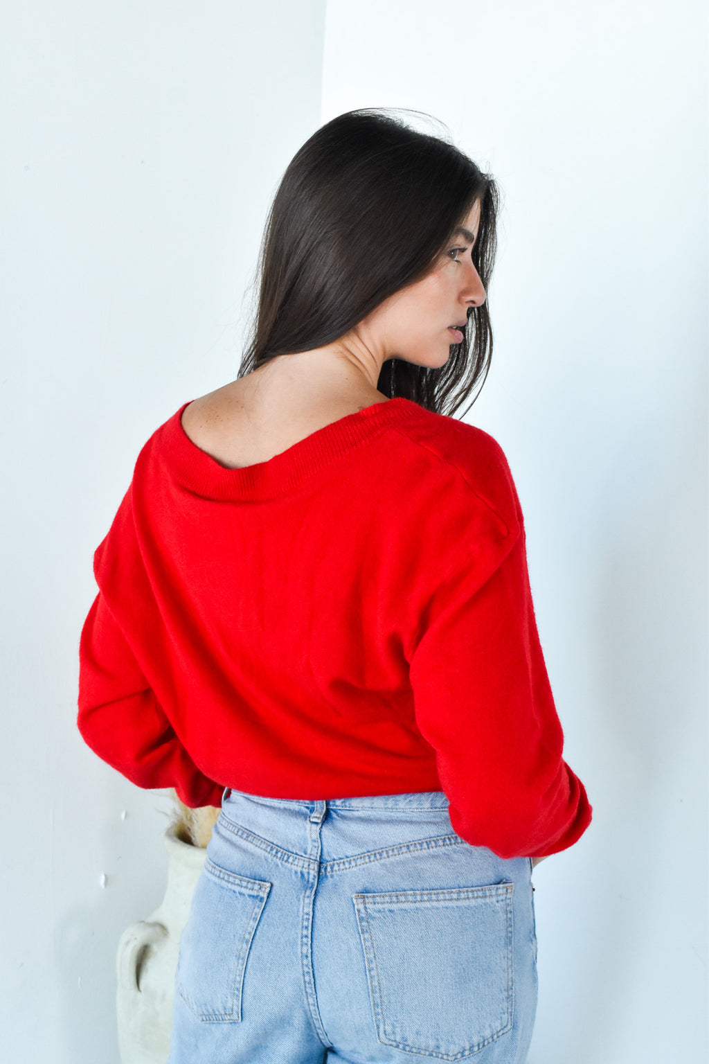 Red Vneck Pullover Sweater