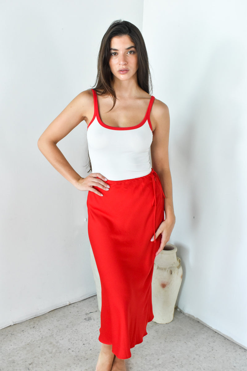 Red Bias Midi Skirt