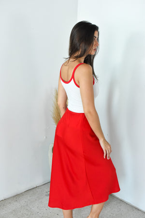 Red Bias Midi Skirt