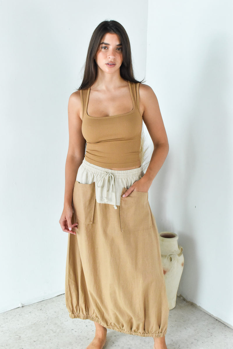 Taupe Tie Maxi Skirt