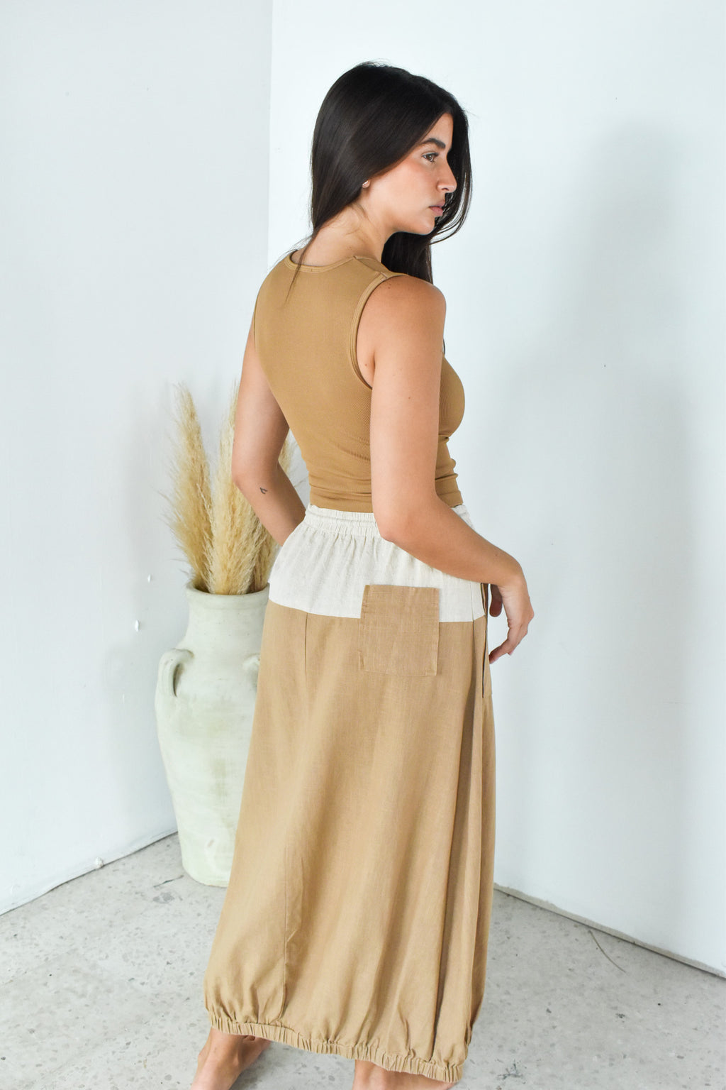 Taupe Tie Maxi Skirt