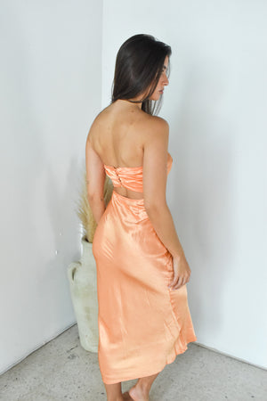 Peach Satin Tube Dress