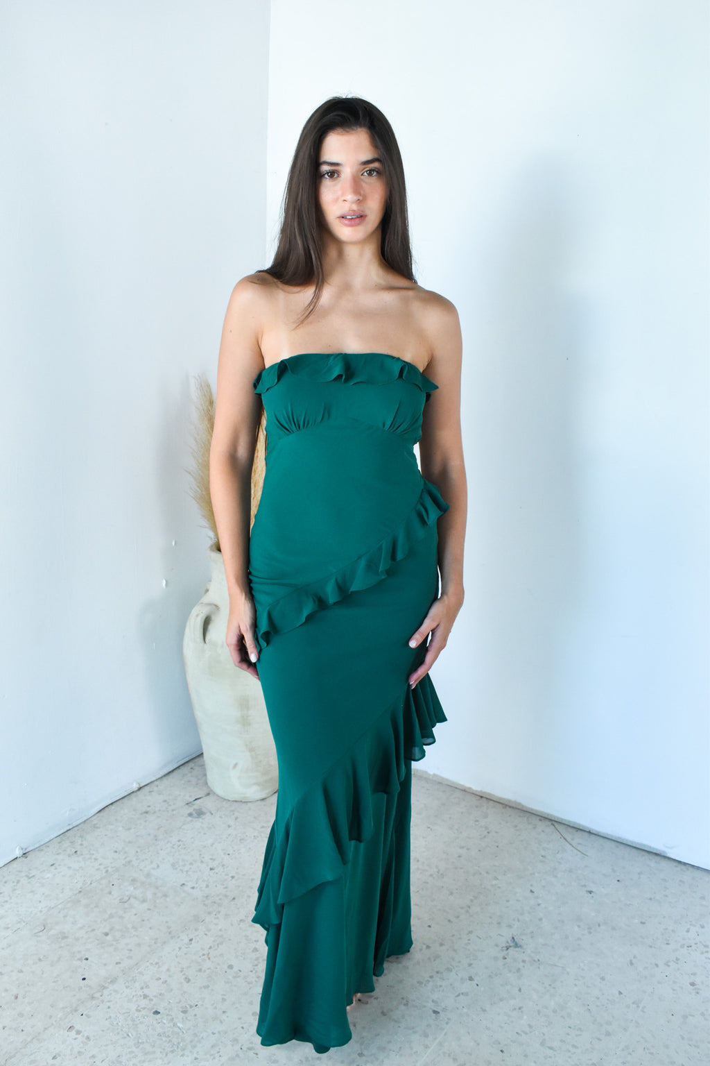 Ruffle Hunter Green Dress