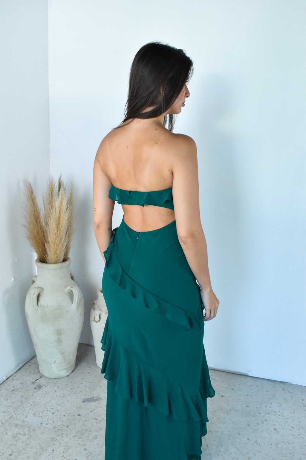 Ruffle Hunter Green Dress