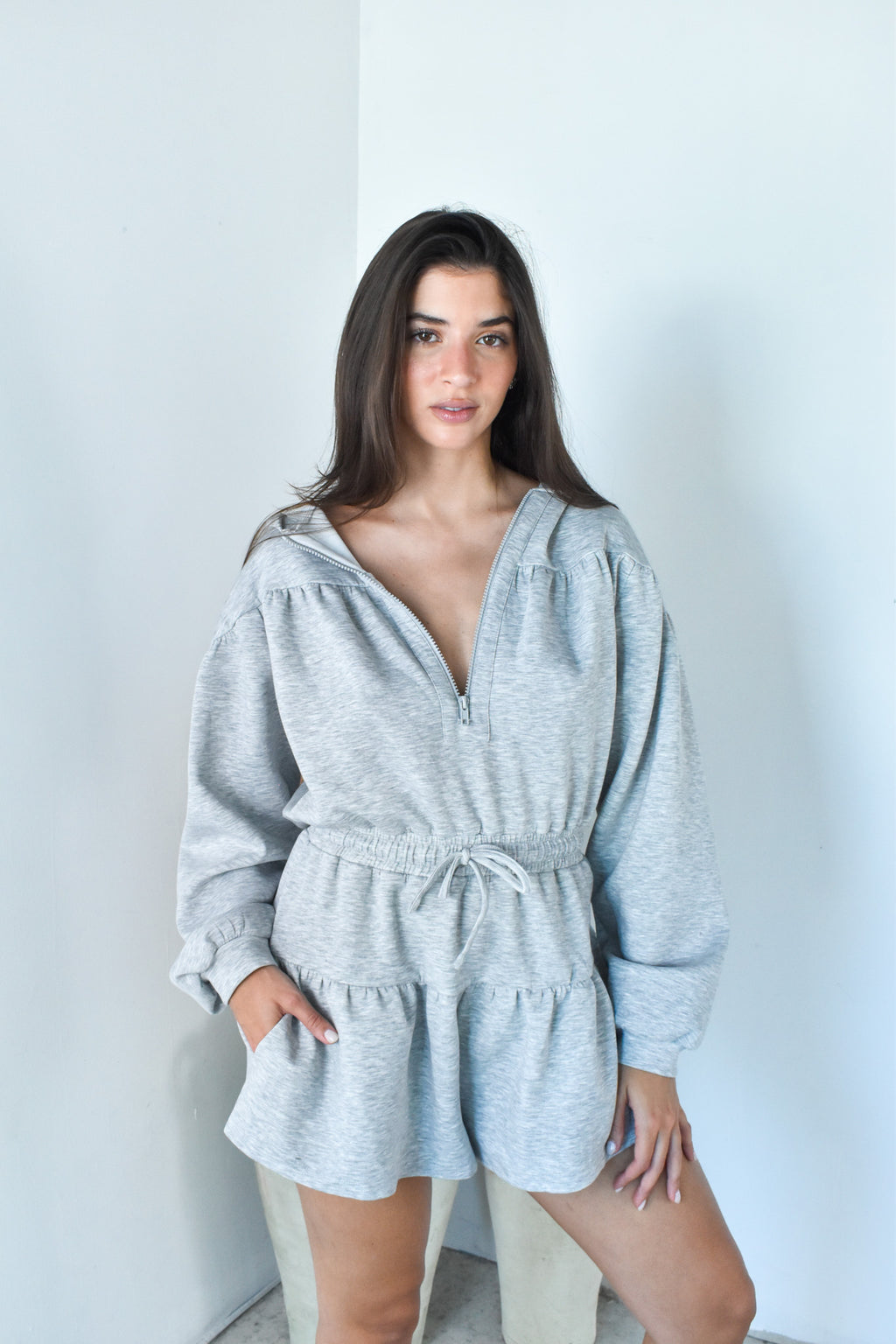 Hooded LS Grey Romper