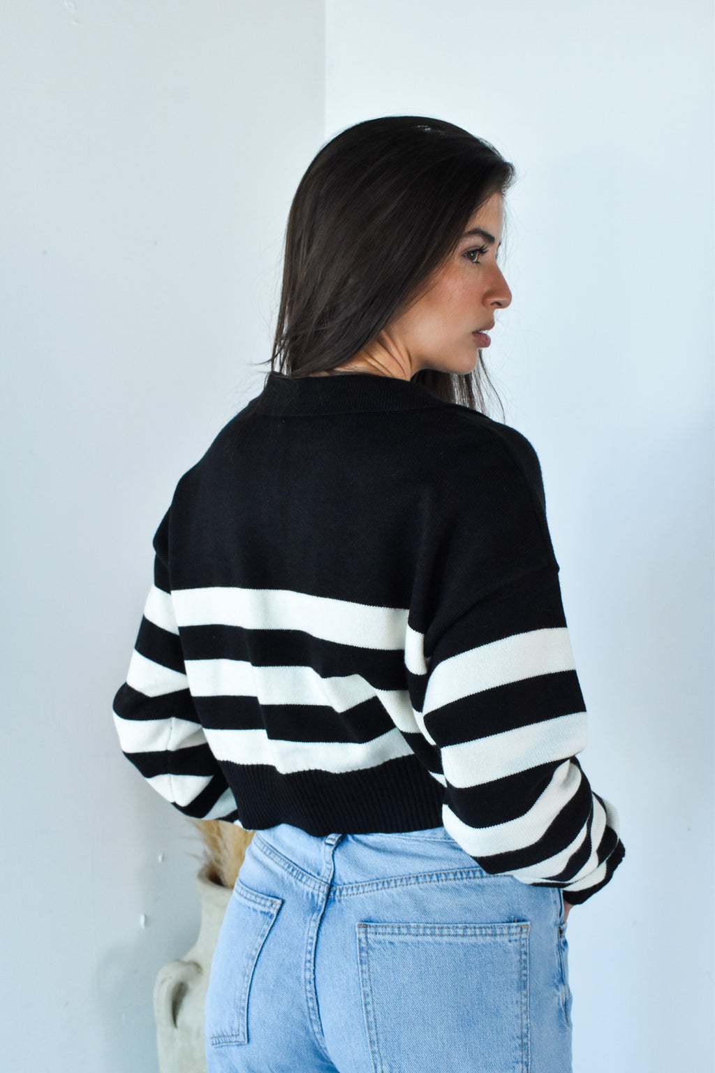 Black Collar Stripe Top