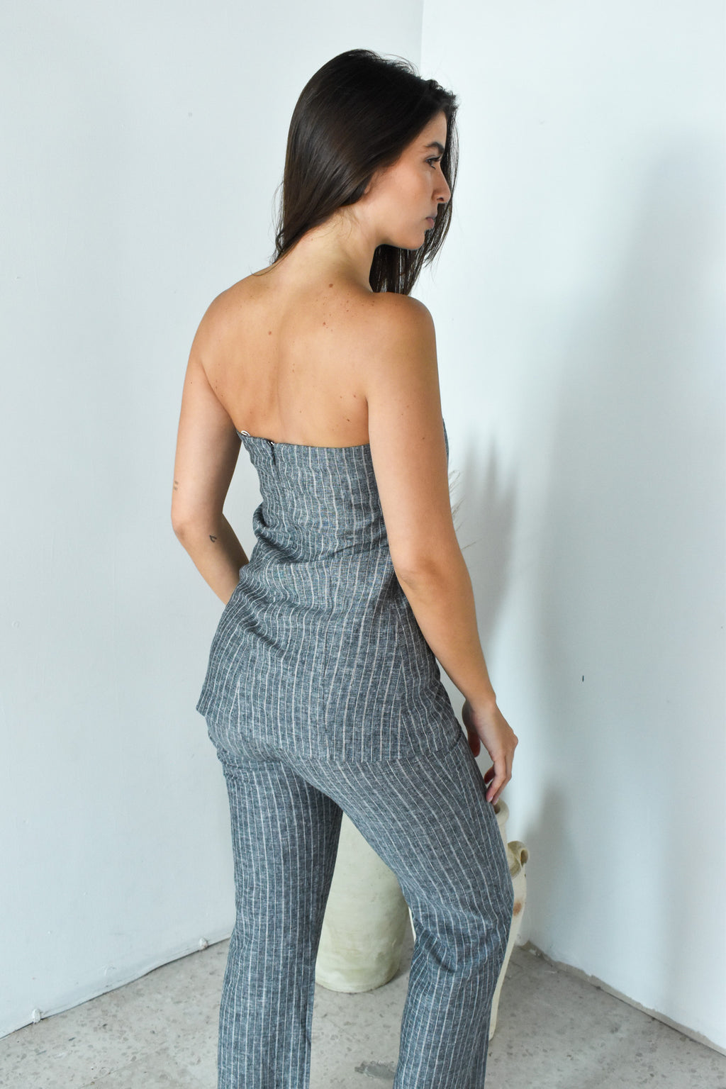 Grey Stripe Tube Top & Pant Set