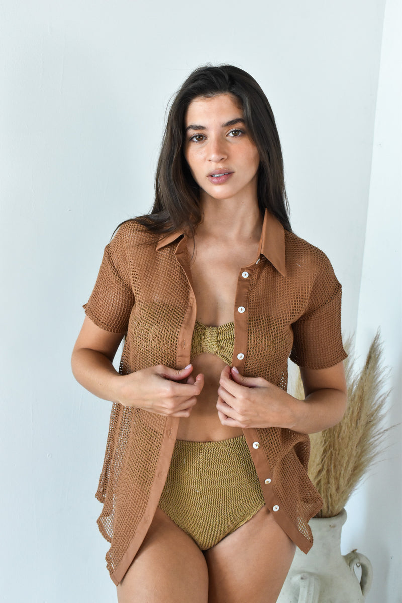 Mesh Brown SS Top