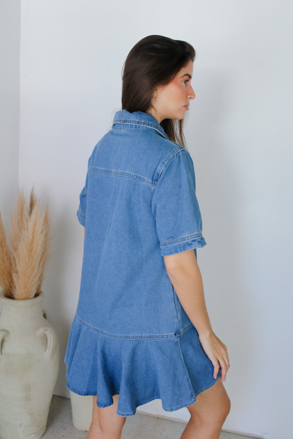 Denim Ruffle Hem Line Dress