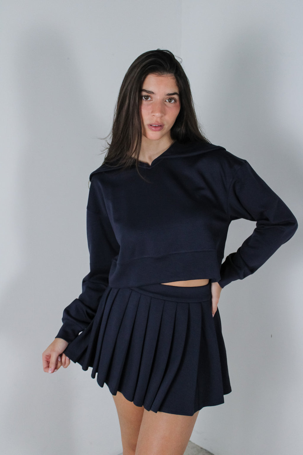 Collared Top & Pleated Skirt Set