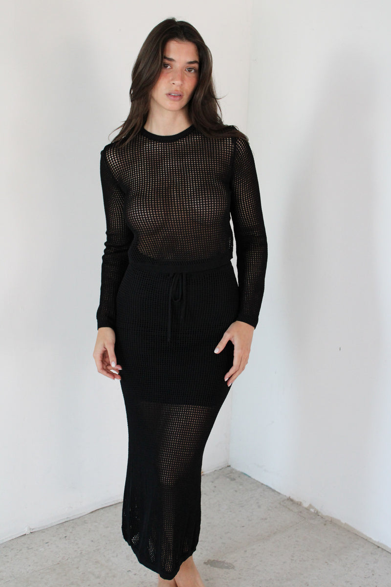 Black Knitted LS Top & Skirt Set