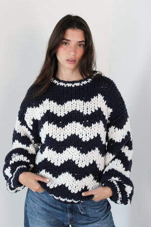 Navy Chunky Zig Zag Sweater Top