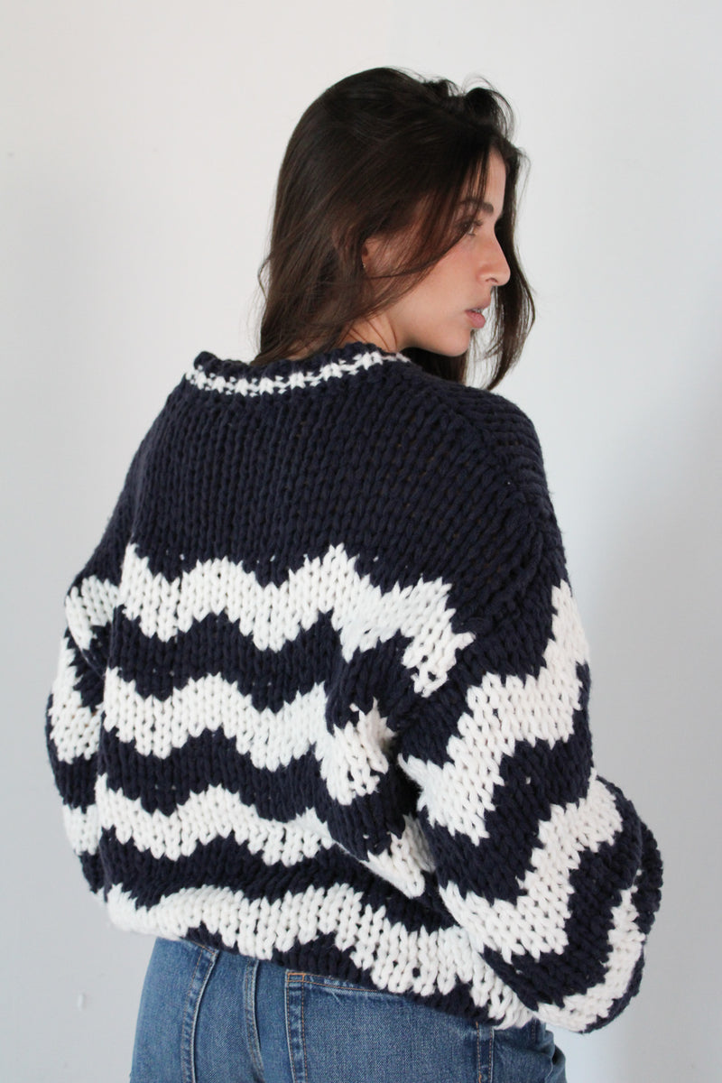 Navy Chunky Zig Zag Sweater Top