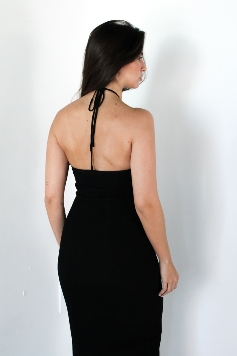 Black Halter Midi Dress