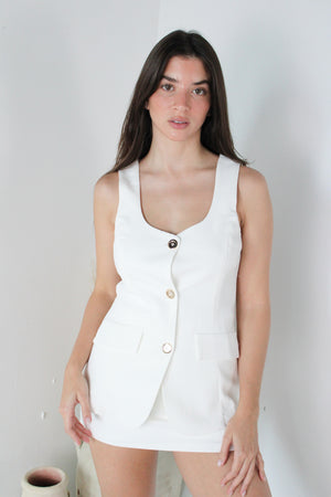 White Button Top & Skirt Set