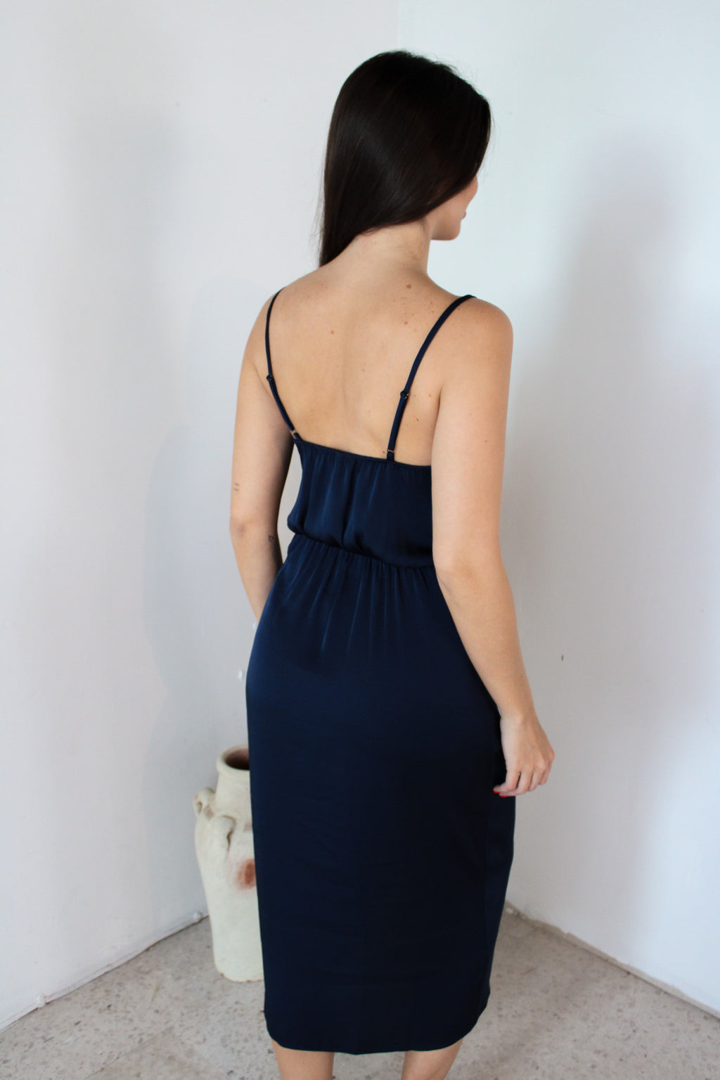 Navy Satin Wrap Dress