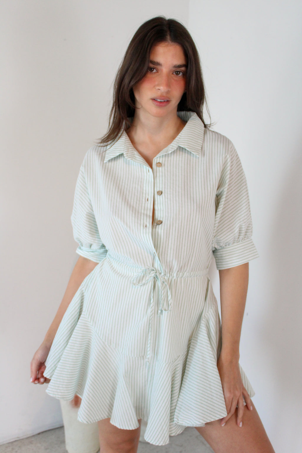 Striped SS Buttondown Dress