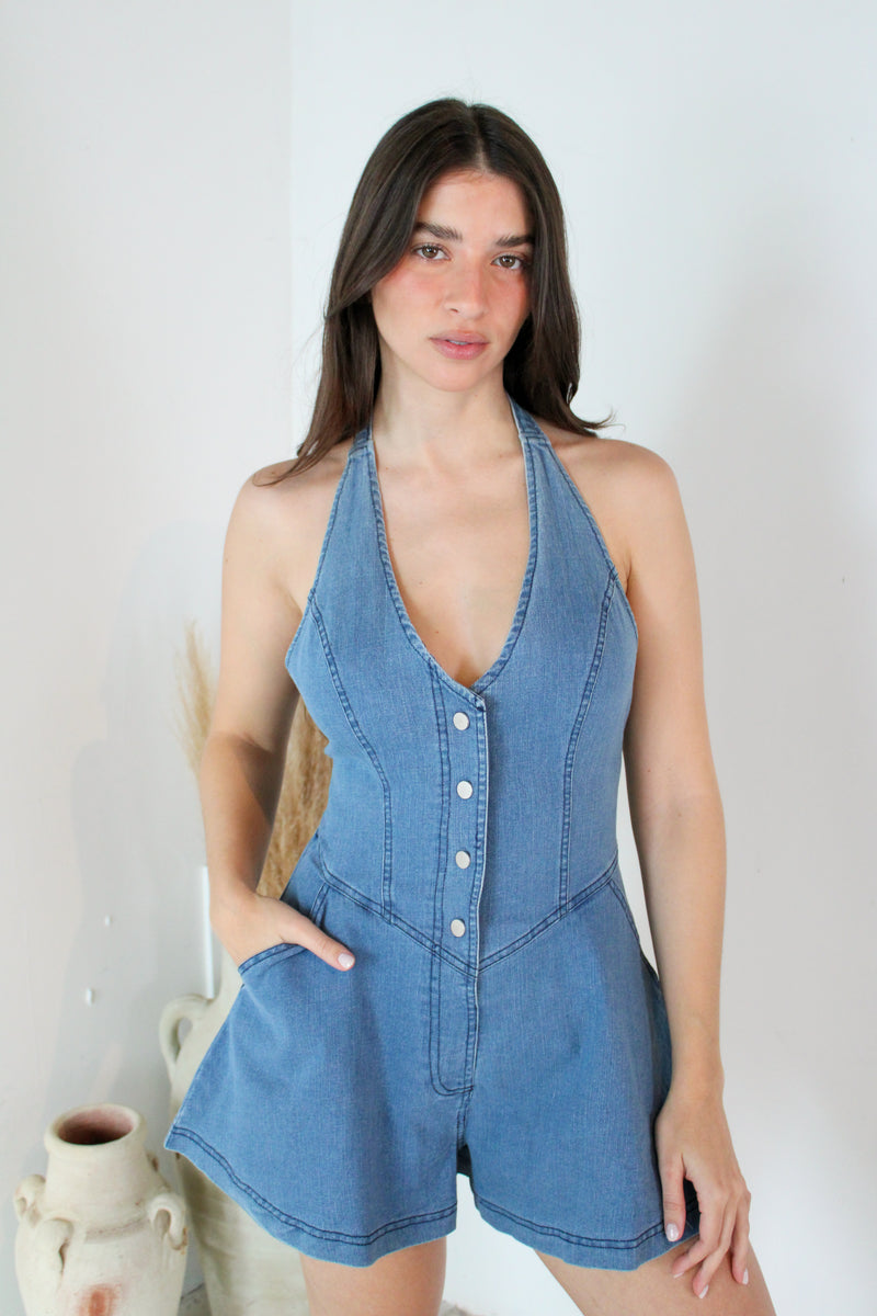 Halter Denim Romper