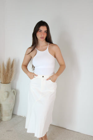 Asymmetrical White Denim Skirt