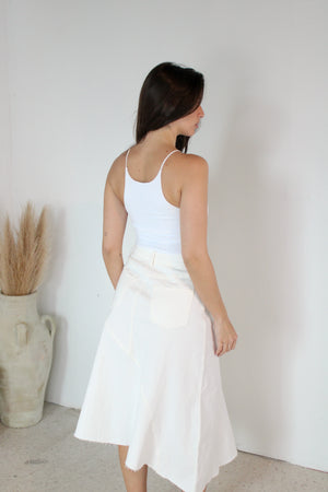 Asymmetrical White Denim Skirt