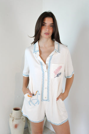 Embroidered Button Down Romper