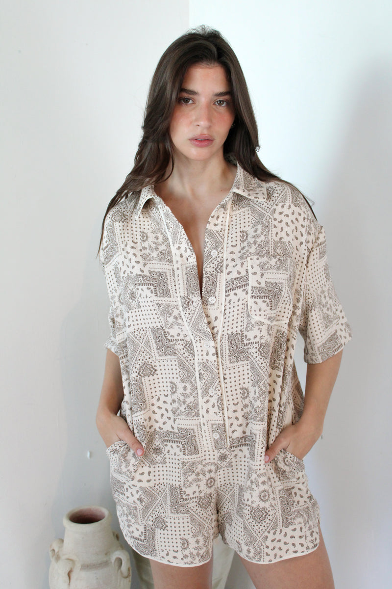 Taupe Paisley Romper