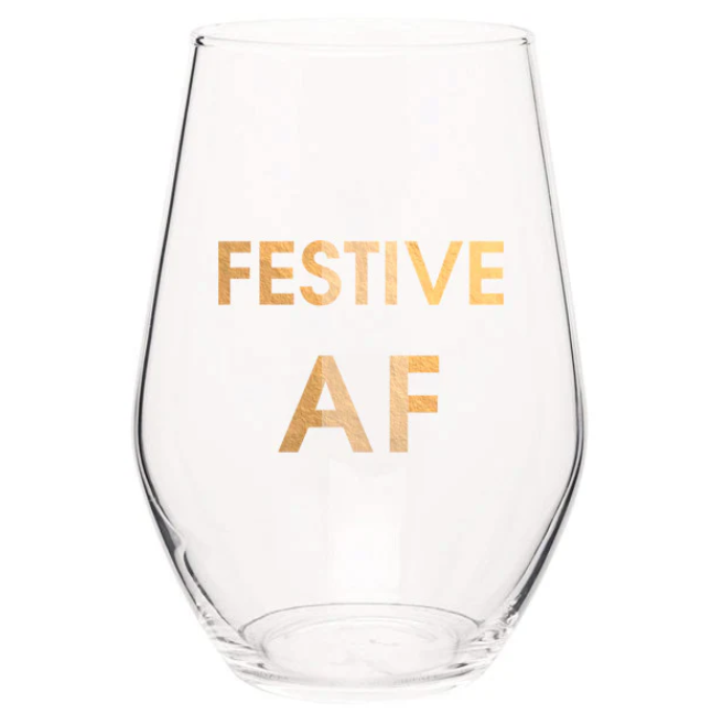 Festive AF- Gold Foil Stemless Wine Glass