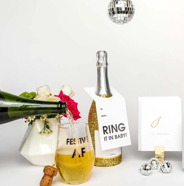 Festive AF- Gold Foil Stemless Wine Glass