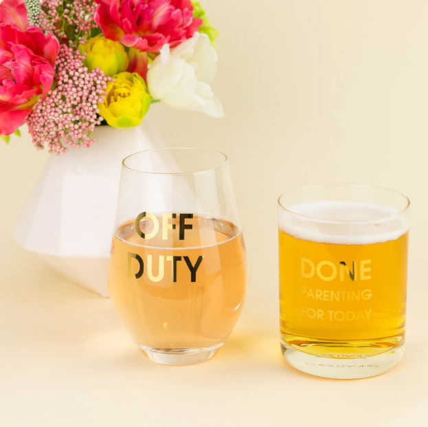 Off Duty - Gold Foil Stemless Wine Glass