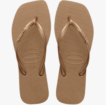 Rose Gold Slim Square Logo Metallic Flip Flops