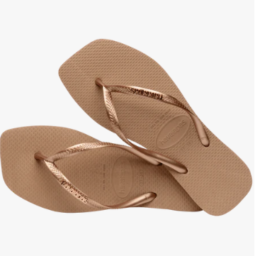 Rose Gold Slim Square Logo Metallic Flip Flops