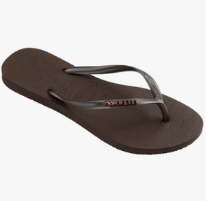 Dark Brown Slim Logo Metallic Flip Flops